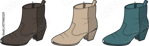 Set of Cowboy Boots in Various Colors Illustration