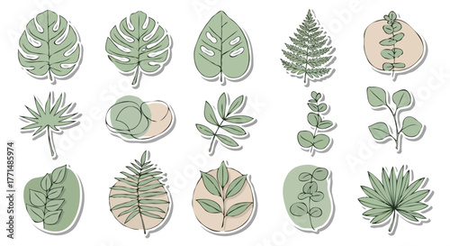 Tropical Leaf Sticker Set with Monstera, Fern, and Eucalyptus