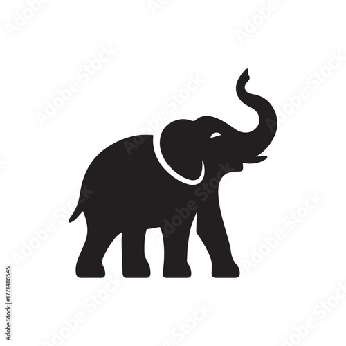 Elegant Elephant Silhouette with Raised Trunk – Minimal Vector Animal Icon.