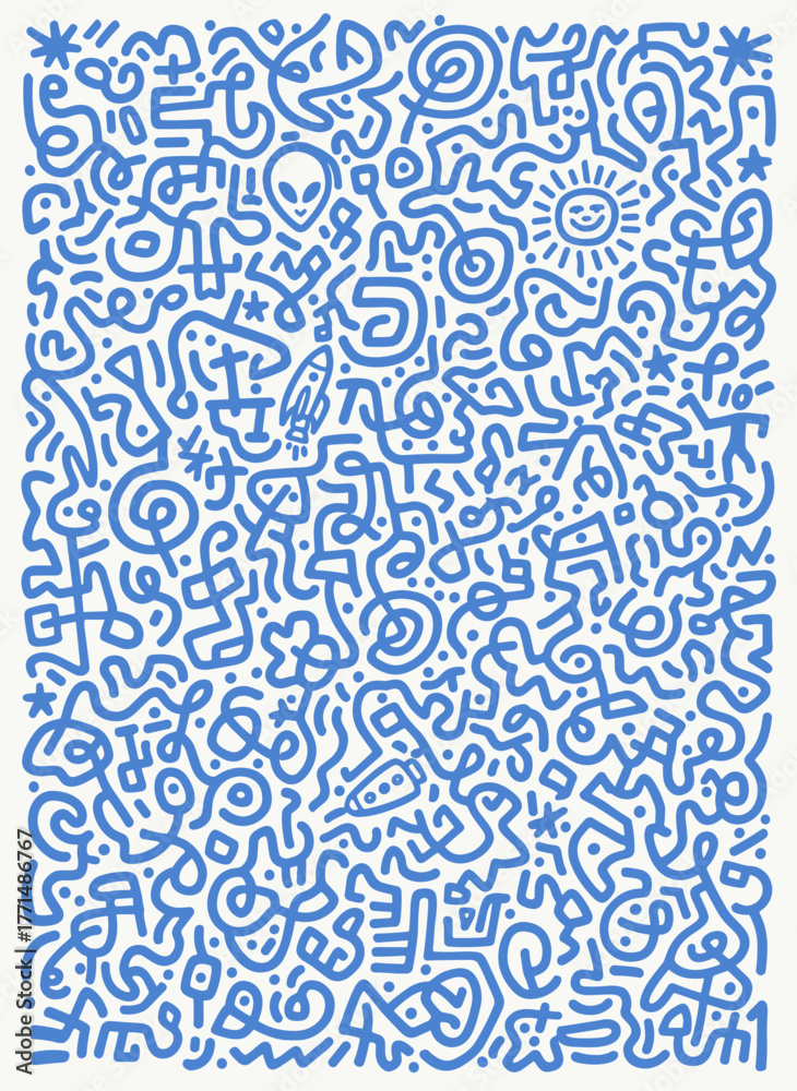 Fototapeta premium Seamless Blue Doodle Pattern Background