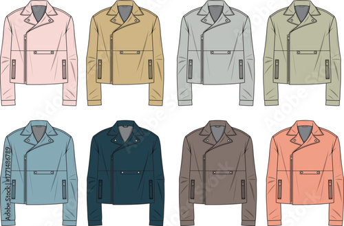 Fashionable jackets for women in various colors, including pink, beige, grey, green, blue, navy, brown, and peach