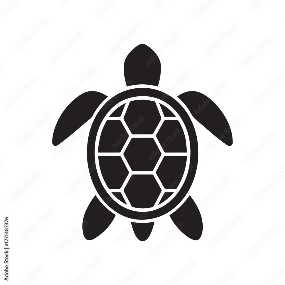 Fototapeta premium Geometric Turtle Silhouette – Minimal Vector Sea Animal Icon.