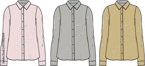 Elegant women's shirts in soft hues illustration, apparel fashion sketch