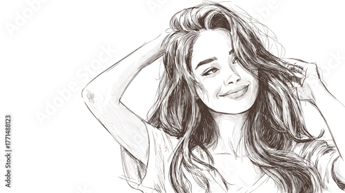 Close-Up Portrait of a Smiling Young Woman with Beautiful Hair and Relaxed Expression