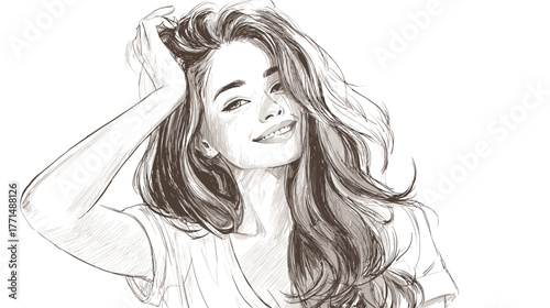 Close-Up Portrait of a Smiling Young Woman with Beautiful Hair and Relaxed Expression