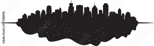 Silhouette Cityscape with Starry Underlay, Abstract City Skyline Night Design