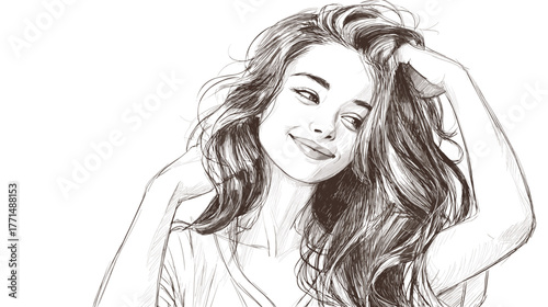 Close-Up Portrait of a Smiling Young Woman with Beautiful Hair and Relaxed Expression