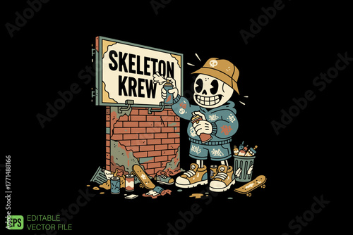 Cartoon Skeleton Character Painting Skeleton Krew Sign Graffiti