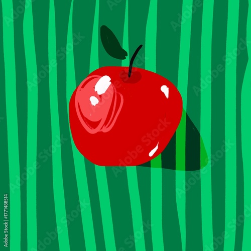 digital illustration of the apple on the striped background 