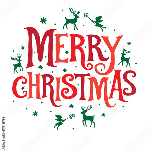 Merry Christmas lettering. Hand drawn Christmas illustration on a white background for holiday design.