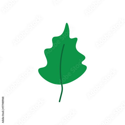 Abstract vector leaf inspired by maple shape in flat green color, perfect for autumn themes, botanical prints, and eco-friendly branding.