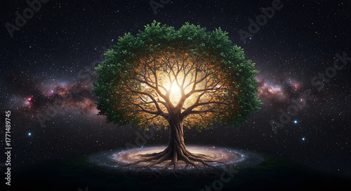 Cosmic Tree of Life Under Starry Sky