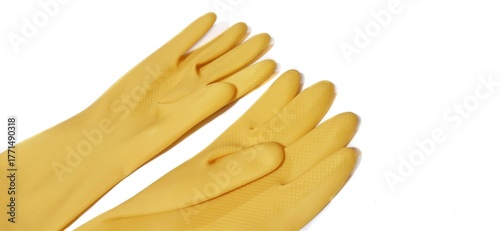 A Pair of Extra Thick Multipurpose Latex Rubber Gloves for Household Cleaning in Bright Yellow
