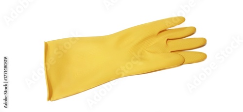 Yellow Rubber Gloves for Household Cleaning Isolated on White Background. Clipping Path Included