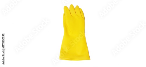 Yellow Rubber Gloves for Household Cleaning Isolated on White Background. Clipping Path Included