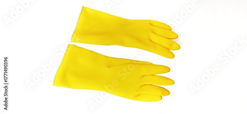 A Pair of Extra Thick Multipurpose Latex Rubber Gloves for Household Cleaning in Bright Yellow