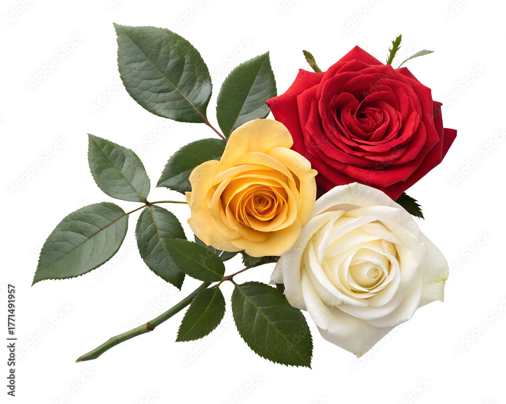 Fototapeta premium mixed color roses bouquet on white background 
