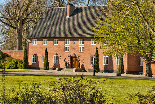 Colorful houses in Den Gamle By open-air museum in Aarhus, Denmark
