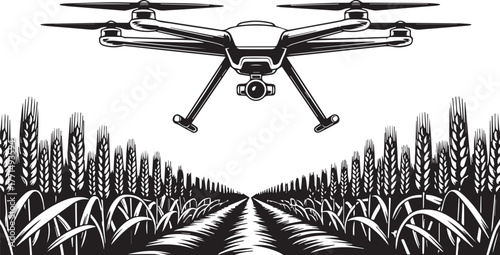 Agricultural drone spraying crops in a field
