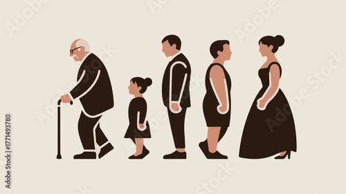 Illustration showing human life stages from infancy to old age