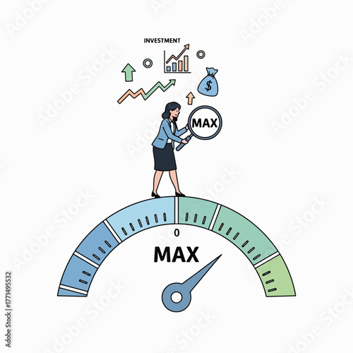 Businesswoman analyzing maximum investment performance potential