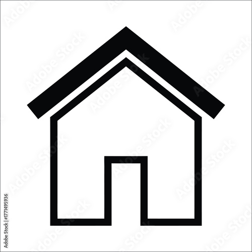 Minimalist Home Icon. Black and White Outline of a House or Building Symbol, Perfect for Web UI and App Interface Design.