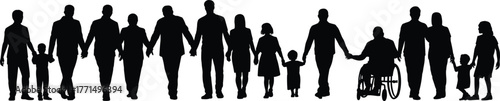 Εκτύπωση καμβά Silhouette of diverse people holding hands together representing unity, family,