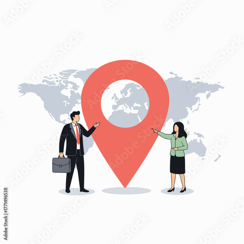 Global business meeting point and travel destination illustration