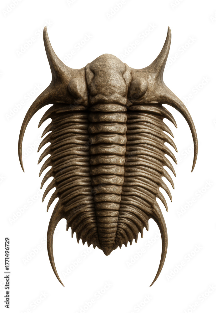 Obraz premium Ceraurus trilobite featuring horn-like spines and a ridged thorax.