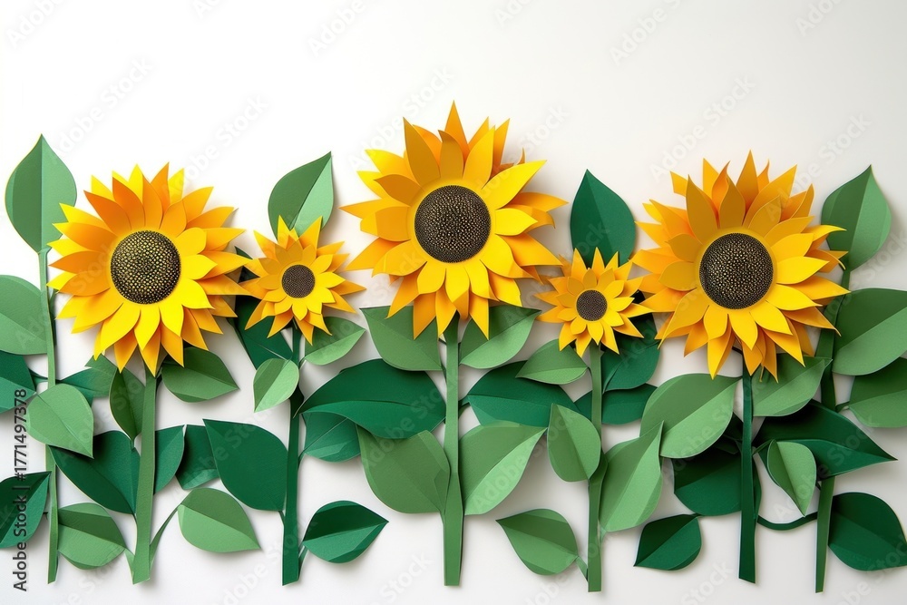 Fototapeta premium Sunflowers plant leaf art.