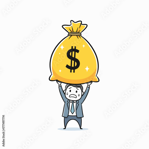 Burdened by Wealth Man Struggling with a Money Sack
