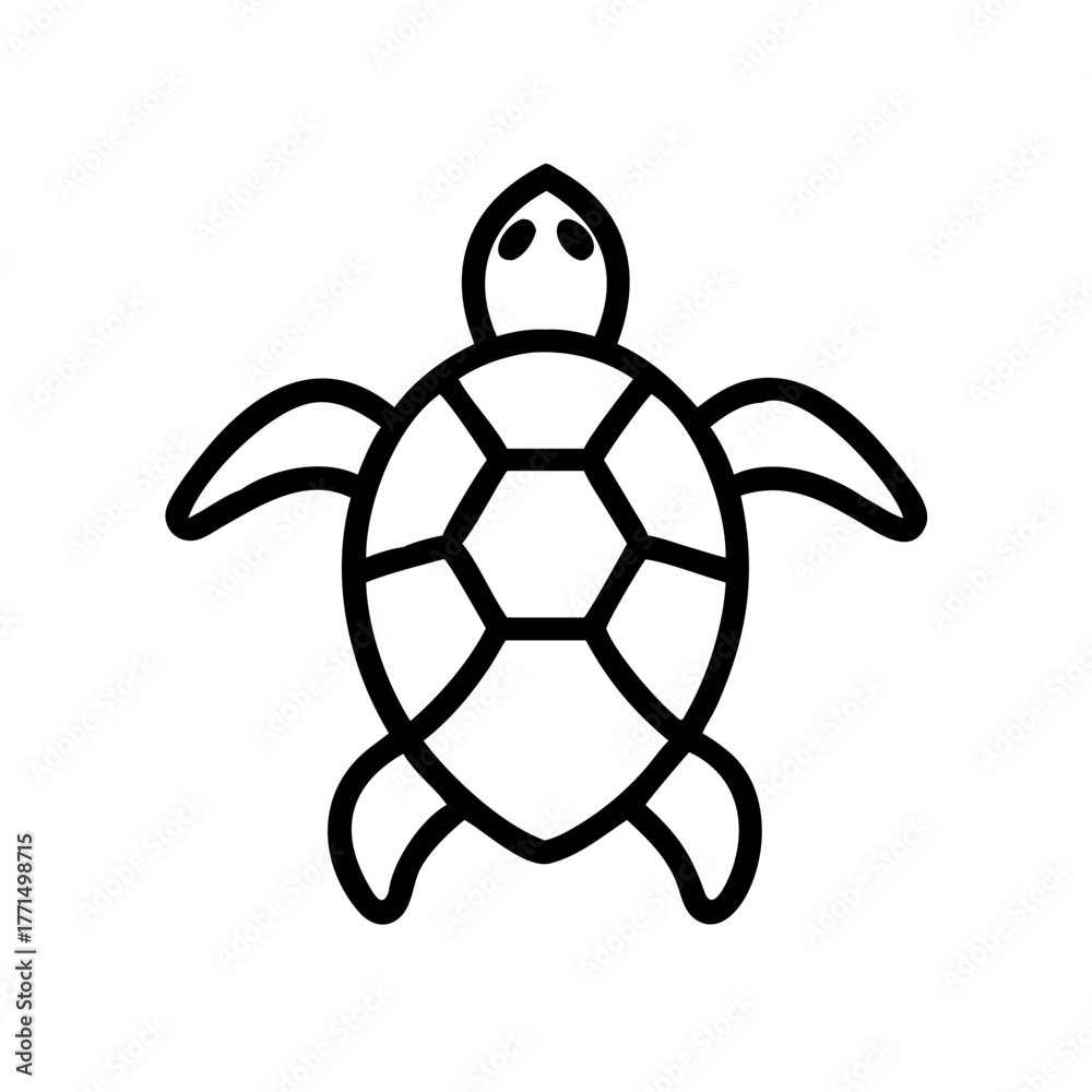 Fototapeta premium Simple line drawing of a turtle viewed from above 