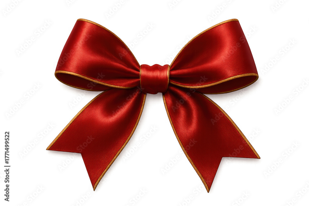 Fototapeta premium Red satin bow adding decorative element to a gift, present, or special celebration, transparent background