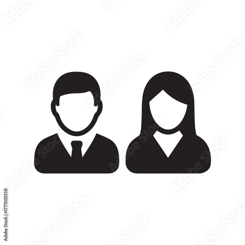 Avatar icon vector male and female user person profile symbol for business in a flat color glyph pictogram sign illustration.