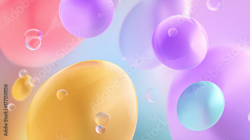 A mesmerizing display of floating bubbles and amorphous shapes in vibrant pastel colors, creating a sense of wonder and serenity