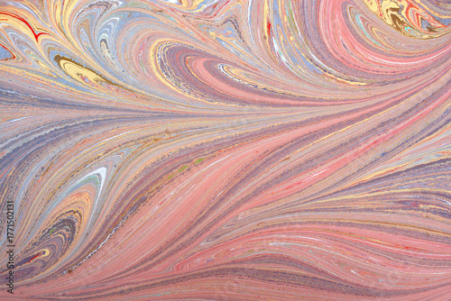 Abstract creative round marble pattern texture. Traditional art of Ebru marbling