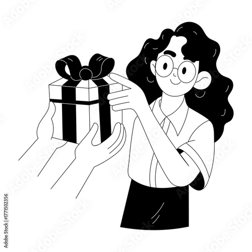 Hand drawn style illustration depicting receiving gift