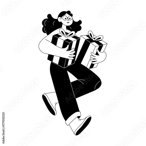 A doodle style illustration showing holding gifts