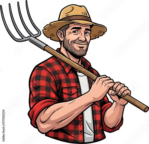 Male Farmer Vector Portrait — Rustic Agricultural Worker Character Illustration for Countryside, Harvest, and Farm Life Concepts