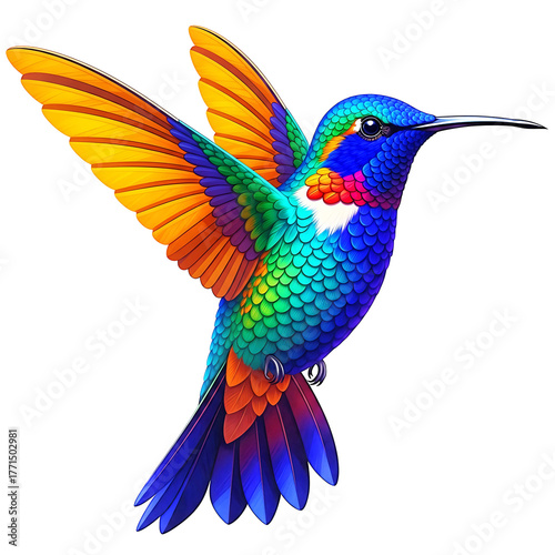 Colorful Hummingbird with Vibrant Feathers and Open Wings Representing Freedom, Energy, and Tropical Nature Beauty