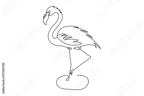 Continuous one line drawing flamingo bird minimalist illustration