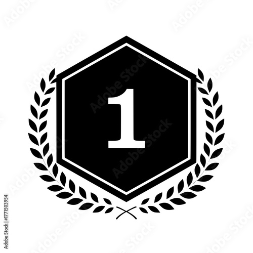 Number 1 Winner Medal (First Place Badge) - Laurel Wreath Award Icon