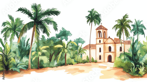 Jesuit Missions Route. Jesuit Missions Route hand drawn watercolor illustration