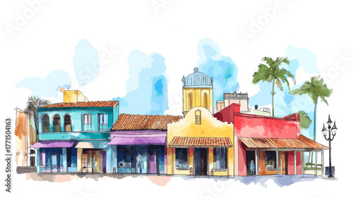 Mercado del Puerto. Mercado del Puerto hand drawn watercolor illustration