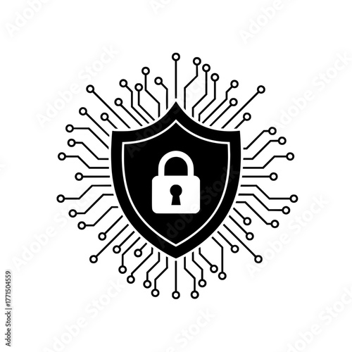 Cyber Security Logo – Digital Shield and Padlock Vector Design