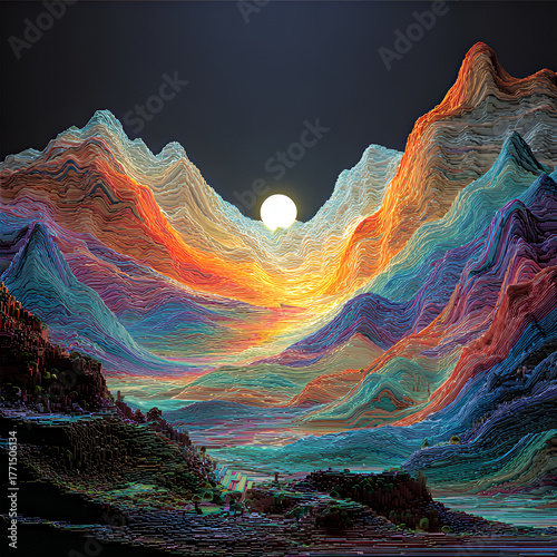 Lush green urban garden with rustic wooden table and modern skyscrapers under dappled sunlight