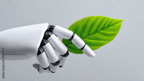 AI robot hand holding young...