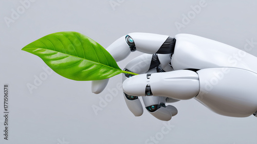 AI robot hand holding young...