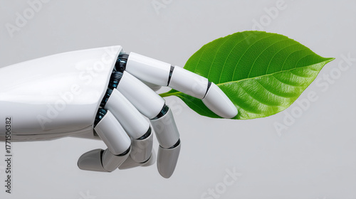 AI robot hand holding young...