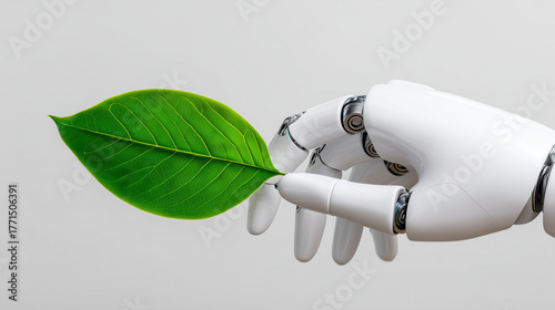 AI robot hand holding young...